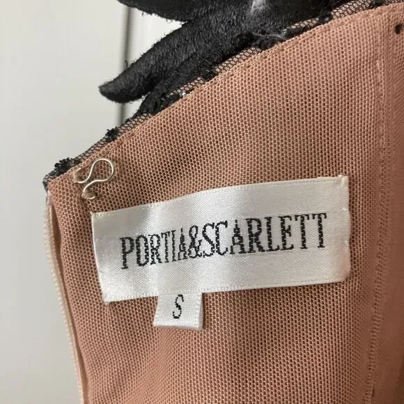 Portia & Scarlett Y2K Dress Small Nude Black Embroidered Fitted Gown Formal - Picture 11 of 13